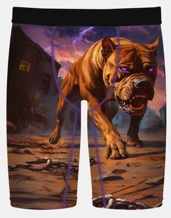Men's Boxer Briefs with Pitbull in Purple and Orange