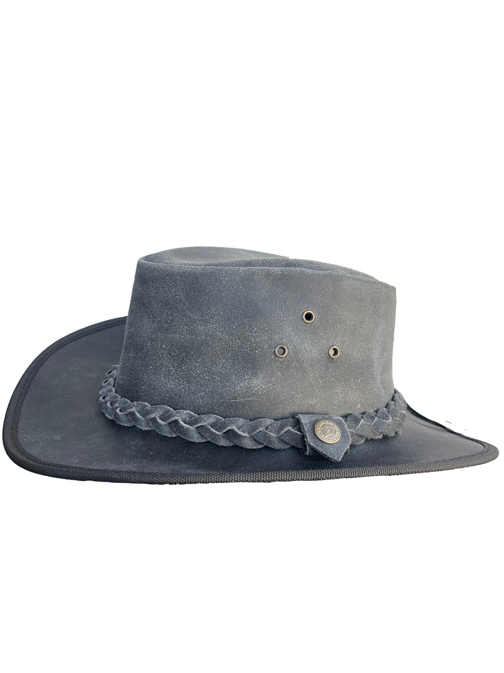 Slate Grey Leather Cowboy Hat, Braided Band, Concho