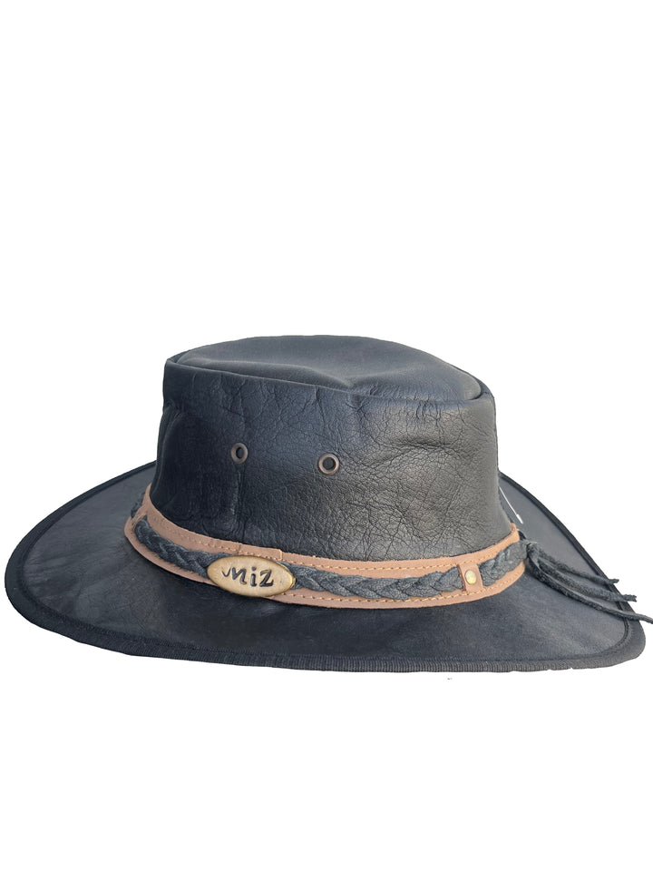 Herren-Lederhut Schwarz mit hellem Hutband, Western