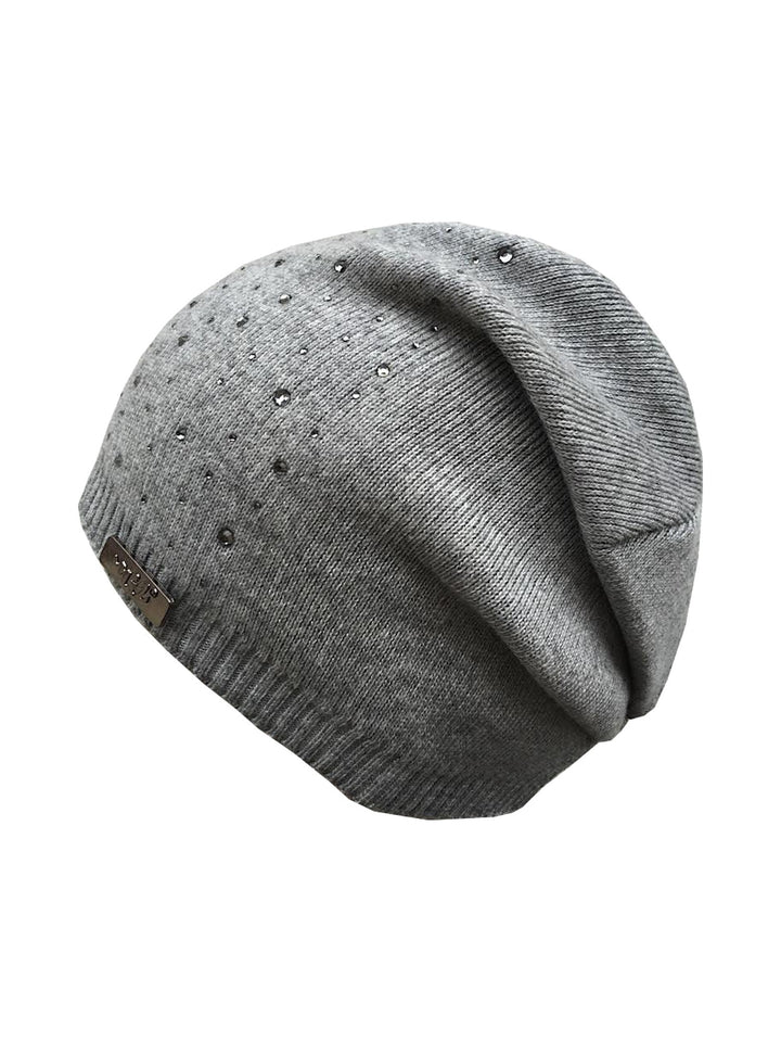 Diamond slouchy beanie with decorative stones in anthracite