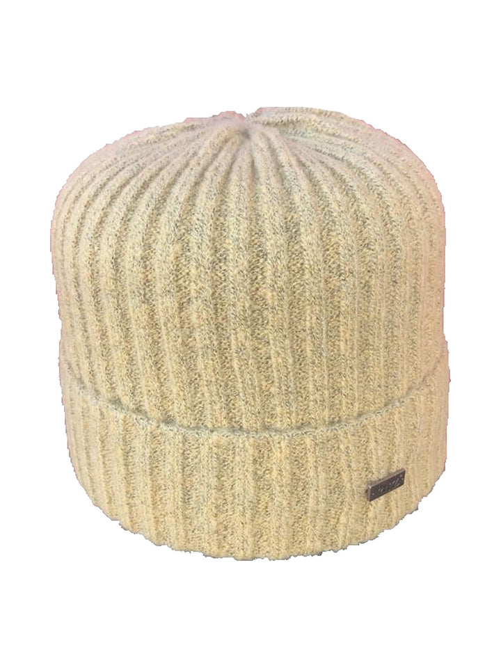 Joelle soft ribbed knit beanie with turn-up cuff in beige