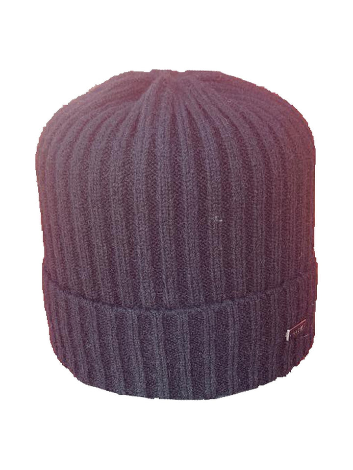 Joelle soft ribbed knit beanie with turn-up cuff in dark brown