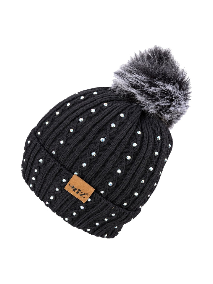 Lady Strass beanie with strass details and faux-fur lining, front view