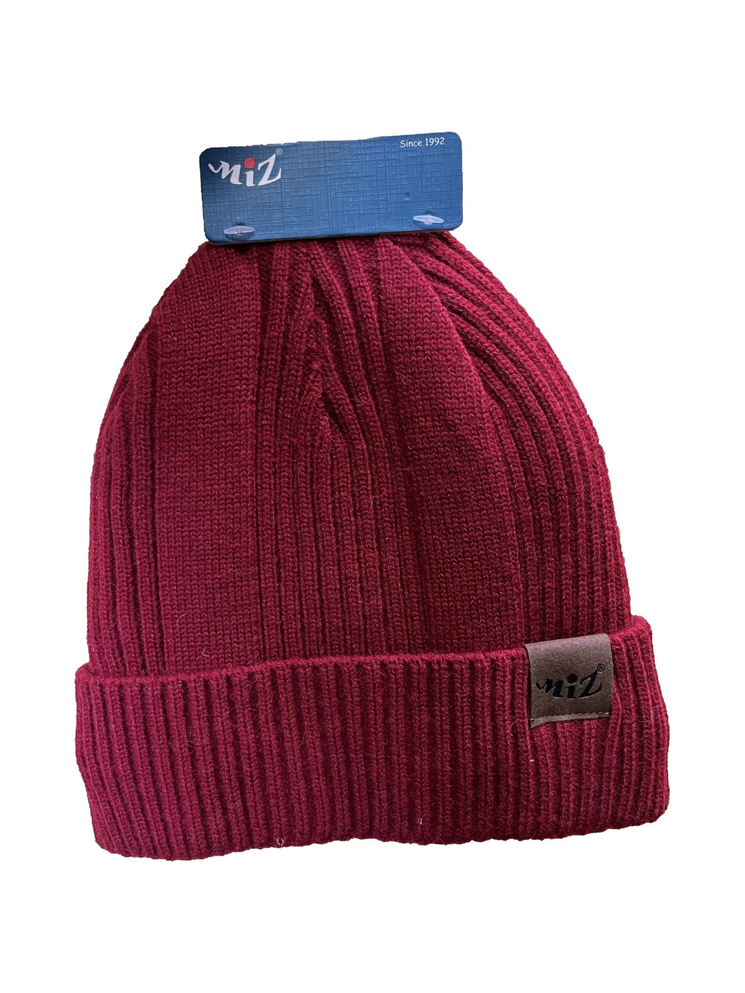 Herren-Rippstrick-Wintermütze mit Umschlag in Rot