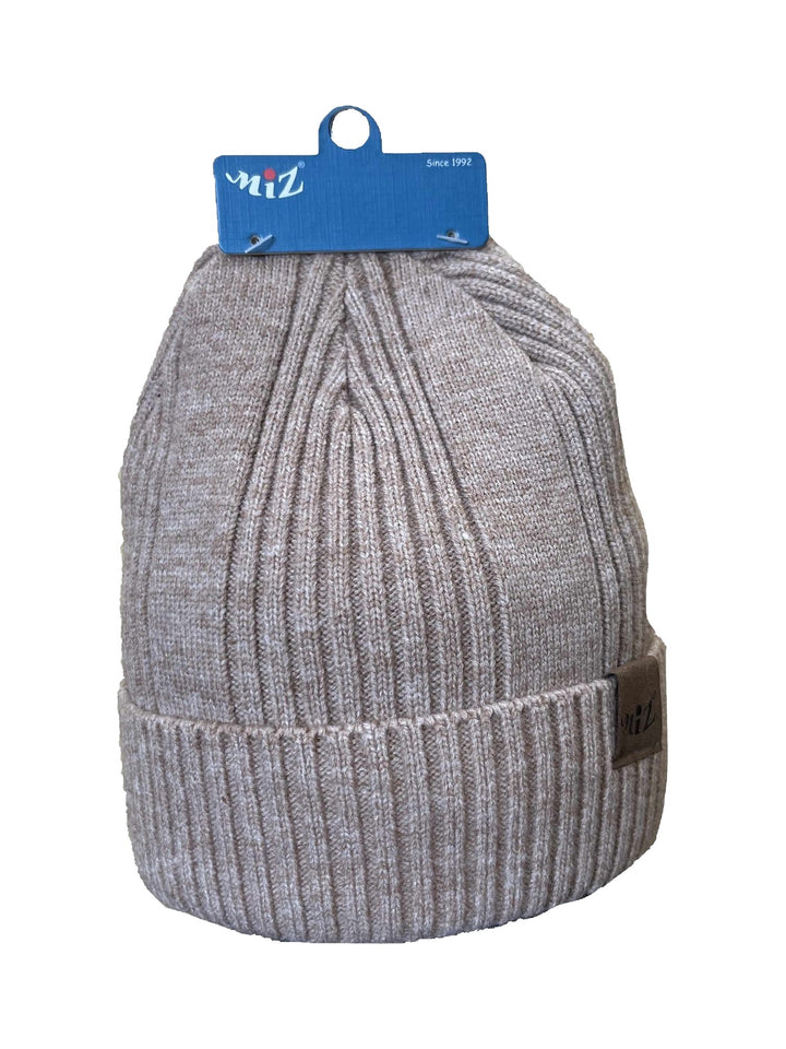 Herren-Rippstrick-Wintermütze mit Umschlag in Beige