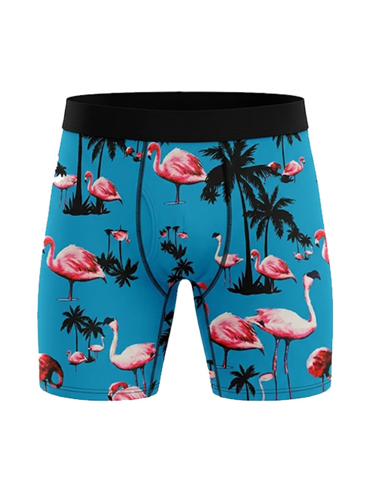 Men's Boxer Briefs Flamingos and Palms on Blue, view 1