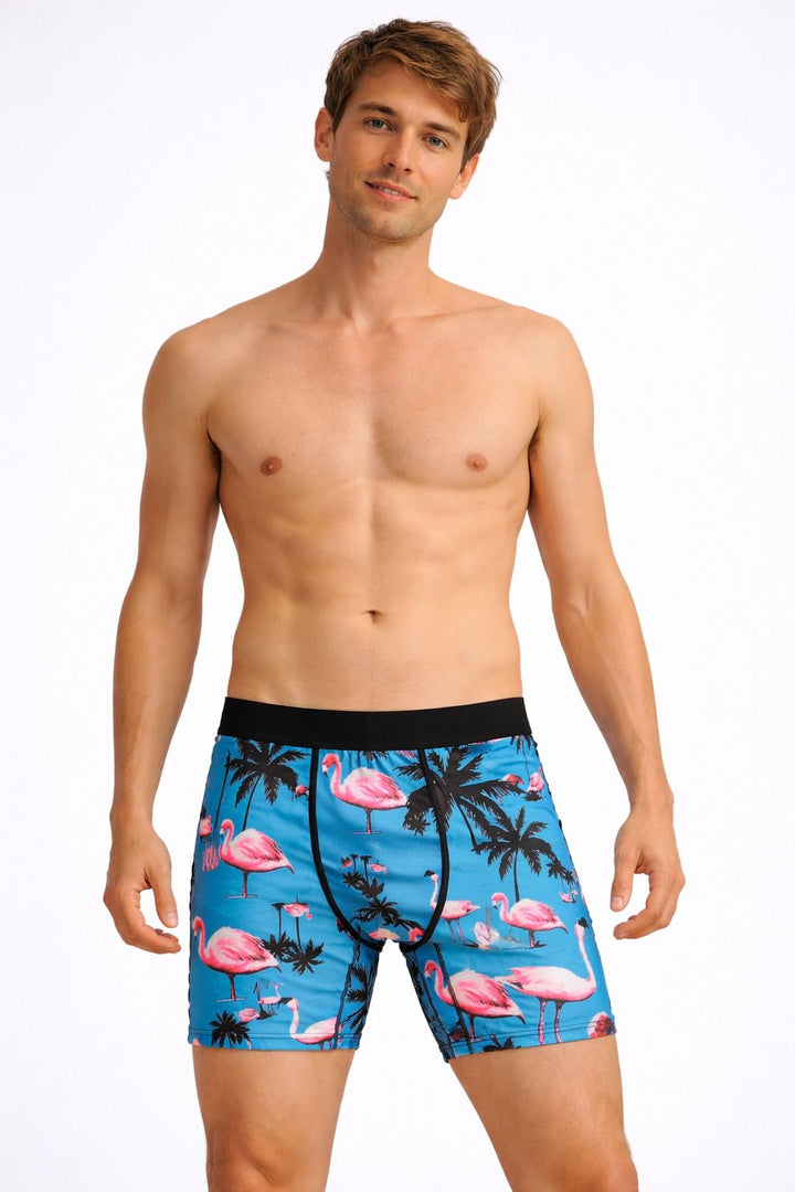 Blue Flamingo Palm Trees Boxer Briefs