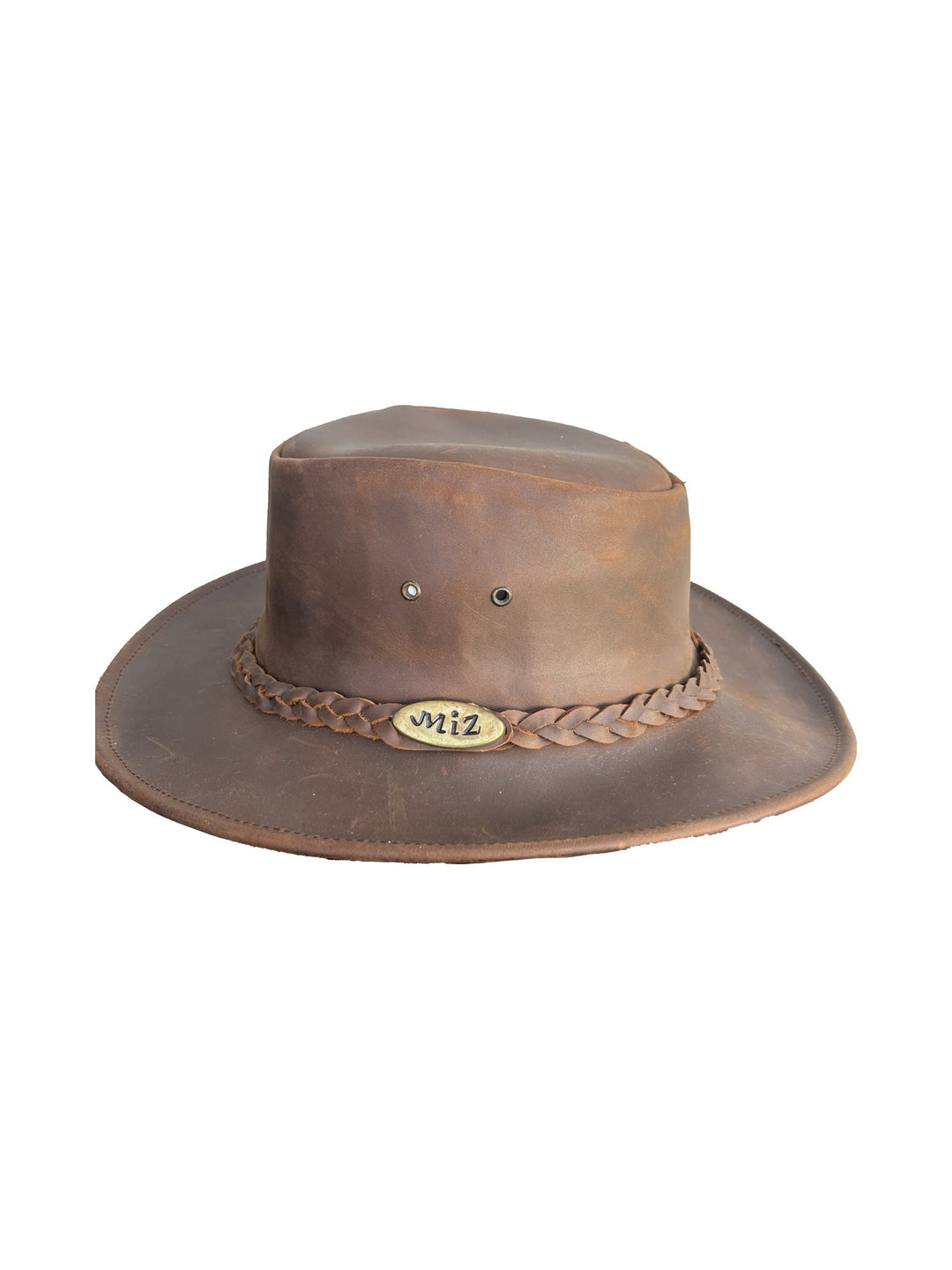 Leder-Cowboyhut Braun mit hellem Krempenrand