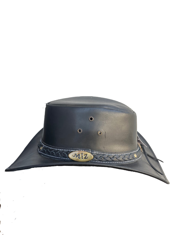 Leder-Cowboyhut Schwarz mit Kinnkordel