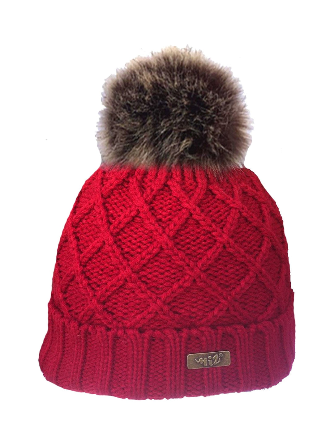 Crossknit Beanie with pompom in red