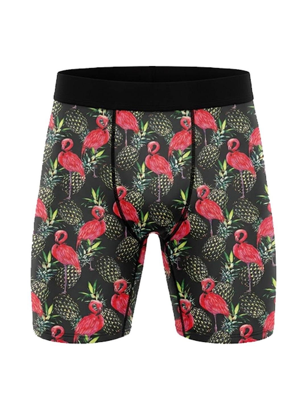 Men's Boxer Briefs Flamingos and Pineapples on Black, view 1