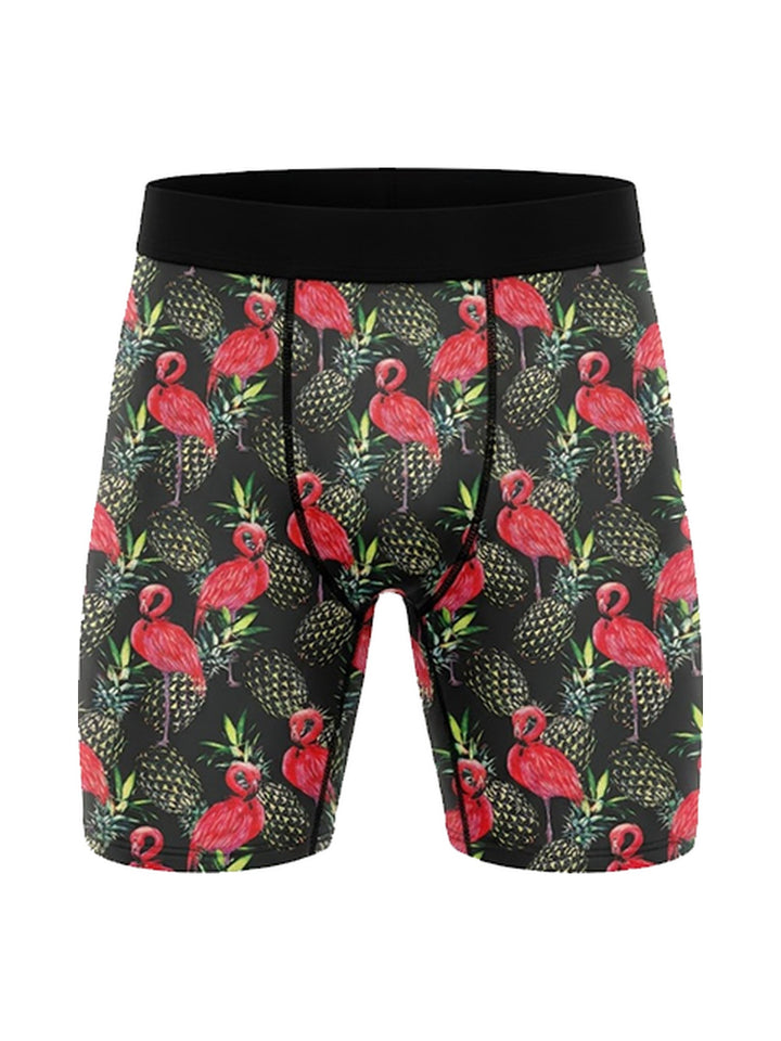 Men's Boxer Briefs Flamingos and Pineapples on Black, view 1