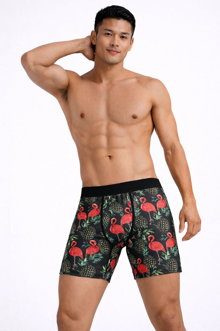 Flamingo Pineapple Black Boxer Briefs