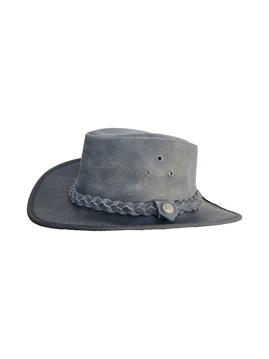 Leder-Cowboyhut Schiefergrau mit Flechtband und Concho