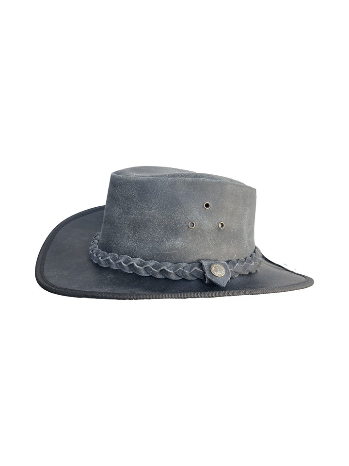 Slate Grey Leather Cowboy Hat, Braided Band, Concho