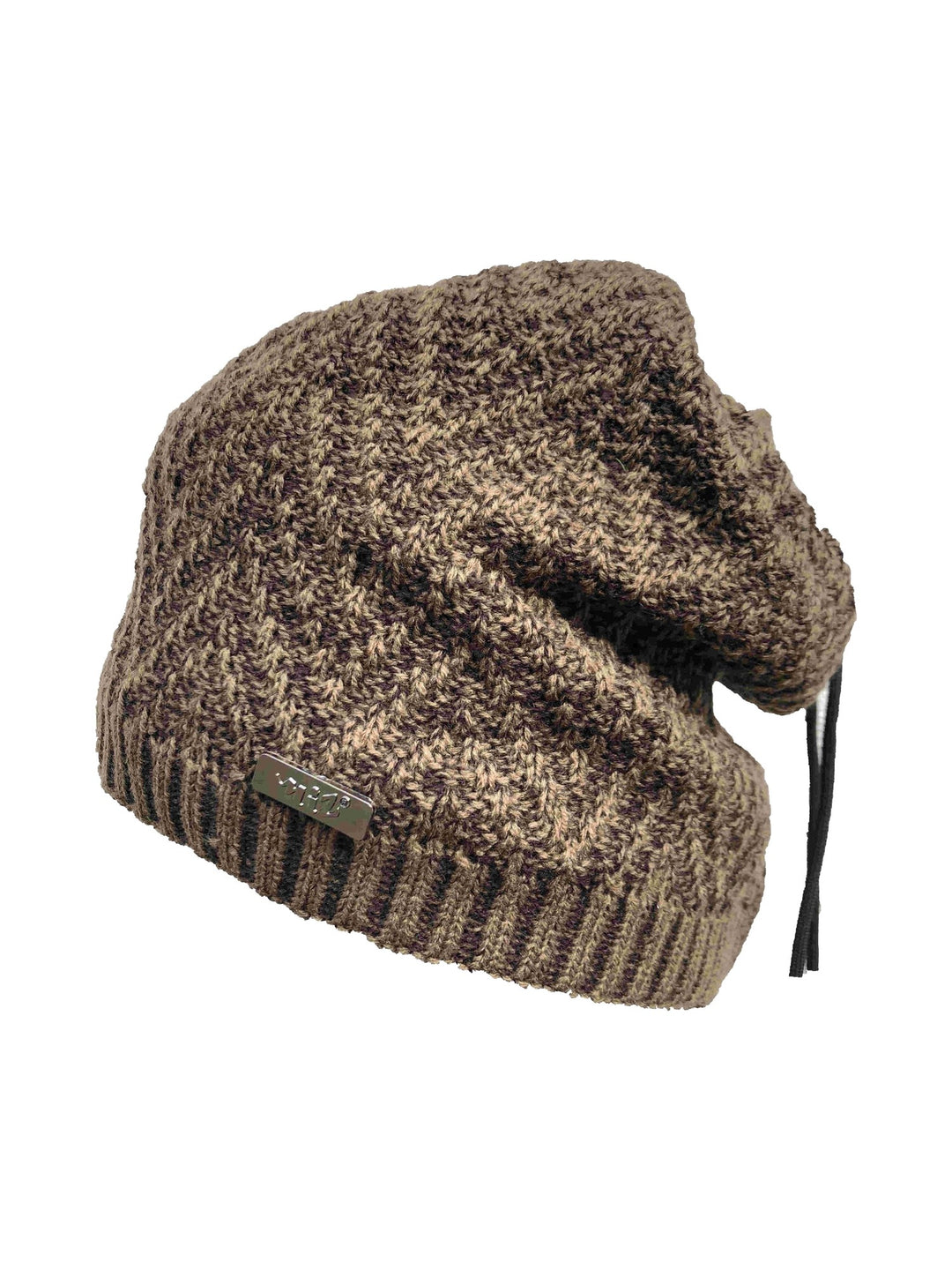 Women's herringbone slouchy beanie in brown