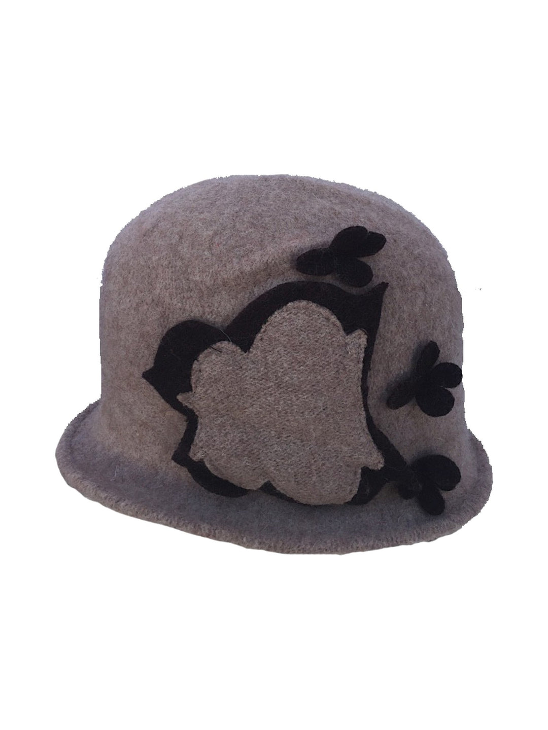Naigra women's cloche hat with contrasting leaf and flower appliqué in beige