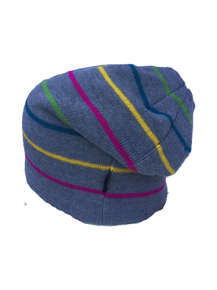 Men's long beanie striped in blue and grey