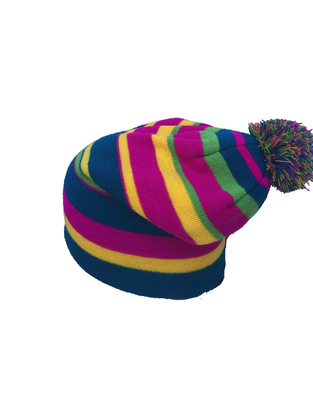 Men's long beanie striped with pompom