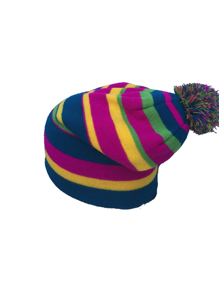Men's long beanie striped with pompom