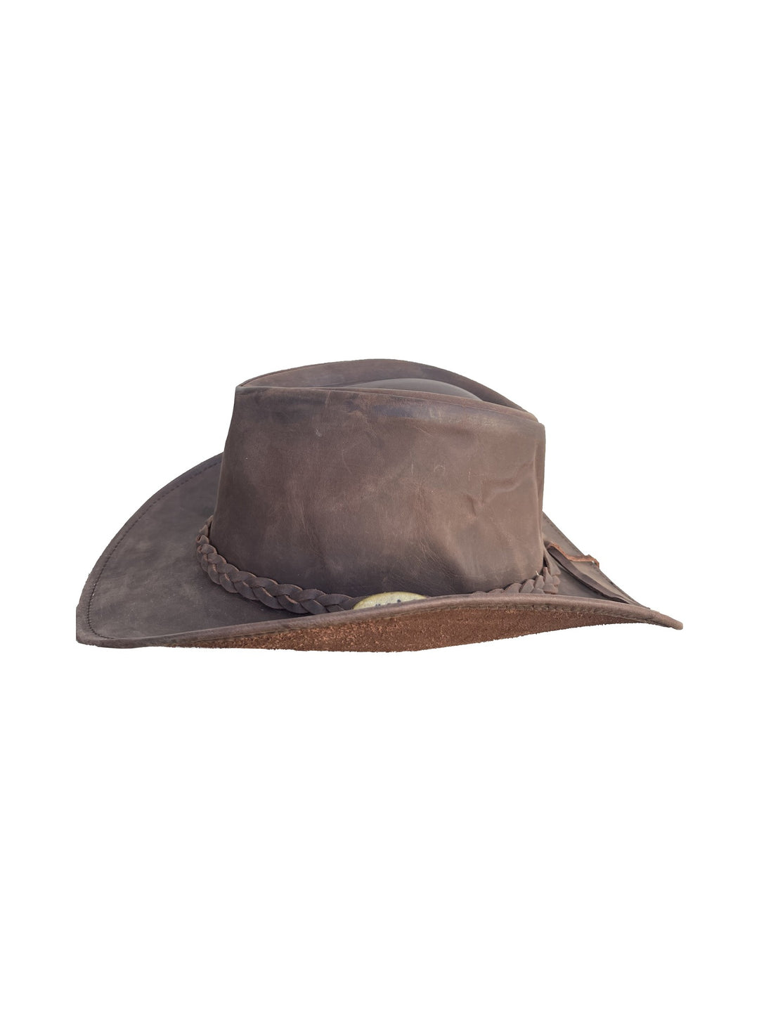 Men's Brown Leather Hat with Wide Brim