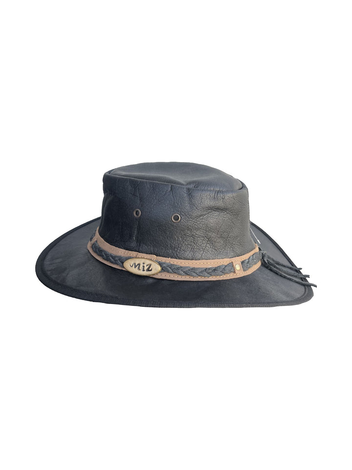 Western-Lederhut Herren Schwarz mit hellem Flechtband
