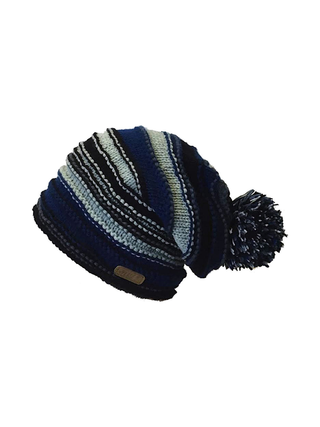 Women's striped long beanie with pompom in grey