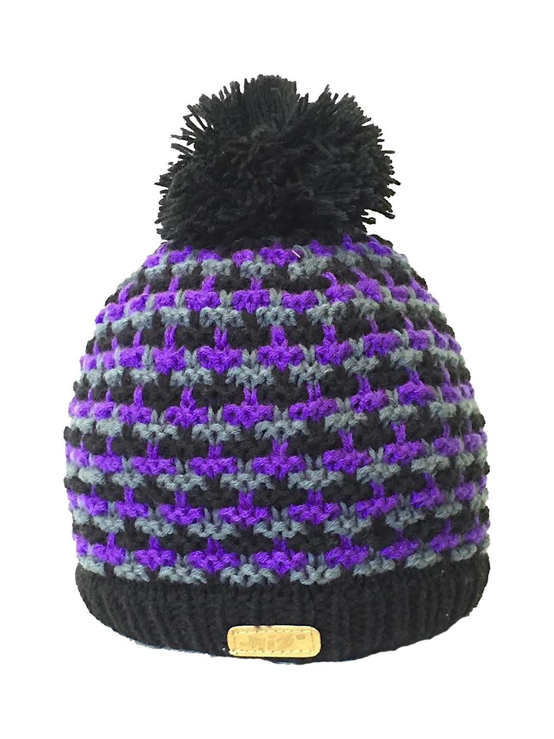 Lotusblüten Häkelmütze mit Bommel in Violett