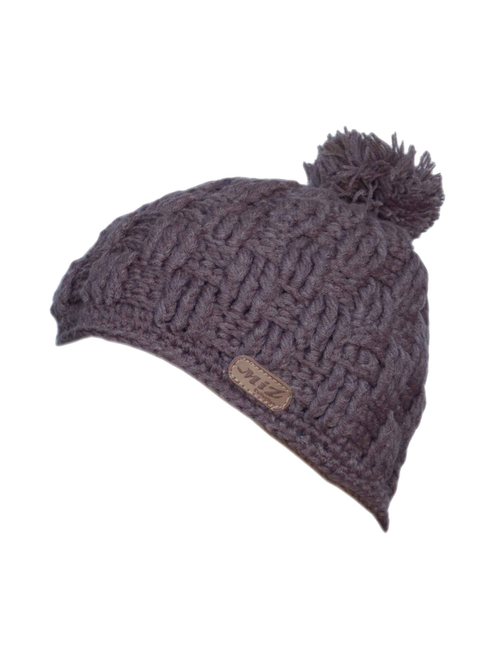 Matana knit pompom beanie with faux-fur lining in greyish brown