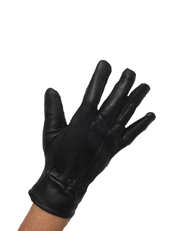 Black men's leather gloves worn on the hand