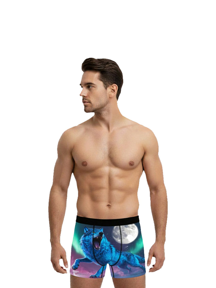 Men's Boxer Briefs Neon Jungle, Wolf and Full Moon, view 2