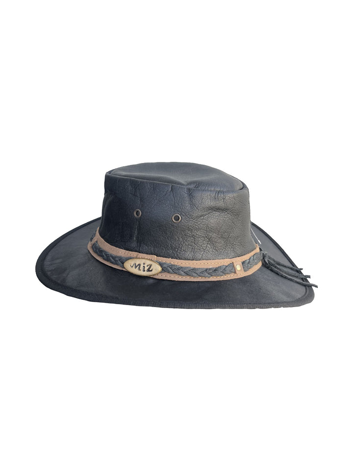 Herren-Lederhut Schwarz mit hellem Hutband, Western