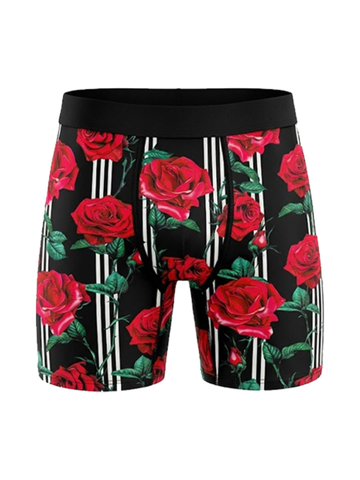 Men's Boxer Briefs with Red Roses and Stripes, view 1