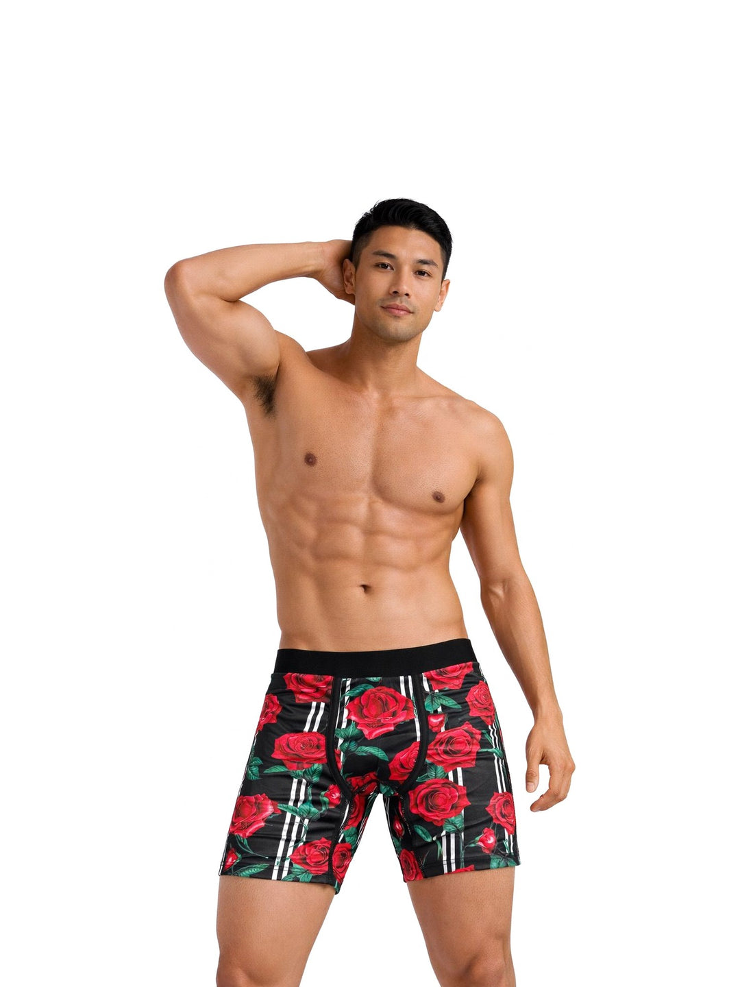 Men's Boxer Briefs with Red Roses and Stripes, view 2