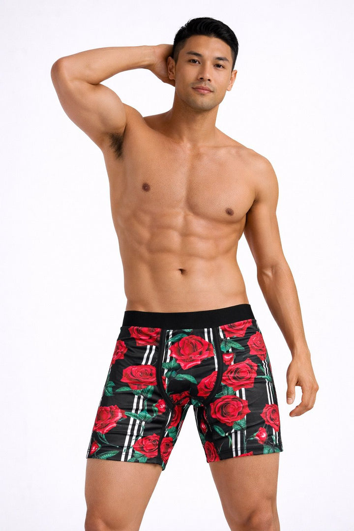 Red Roses Stripe Boxer Briefs