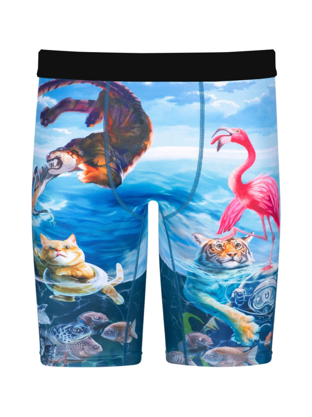 Safari Storm Boxer Briefs mit Meeresmotiv: Tiger, Flamingo und Katzen im Wasser, zweite Ansicht