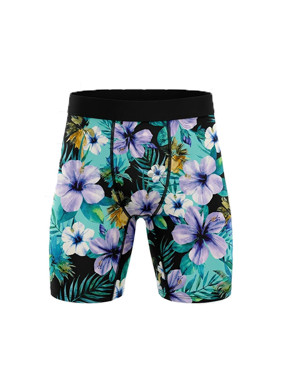 Tropical Hibiscus Teal Boxer Briefs