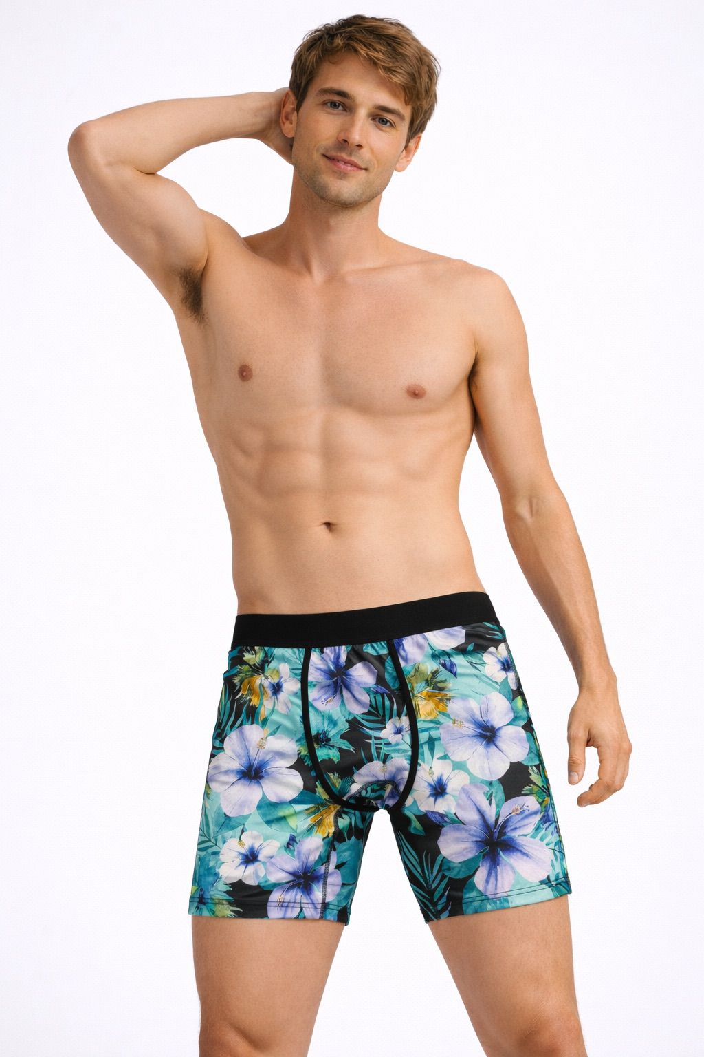 Tropical Hibiscus Teal Boxer Briefs