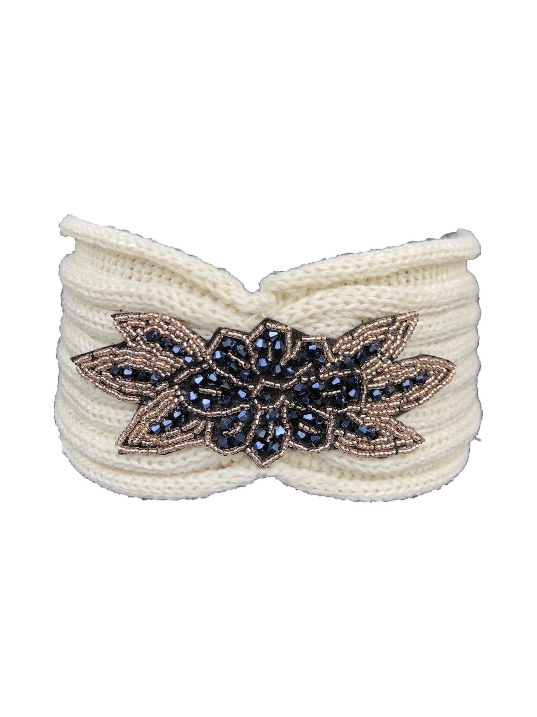 Winterstirnband mit Glitzer-Applikation in Beige