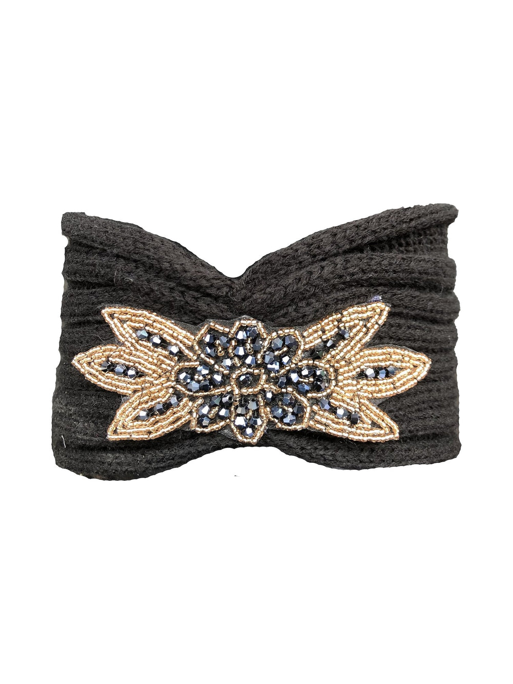 Winterstirnband mit Glitzer-Applikation in Schwarz