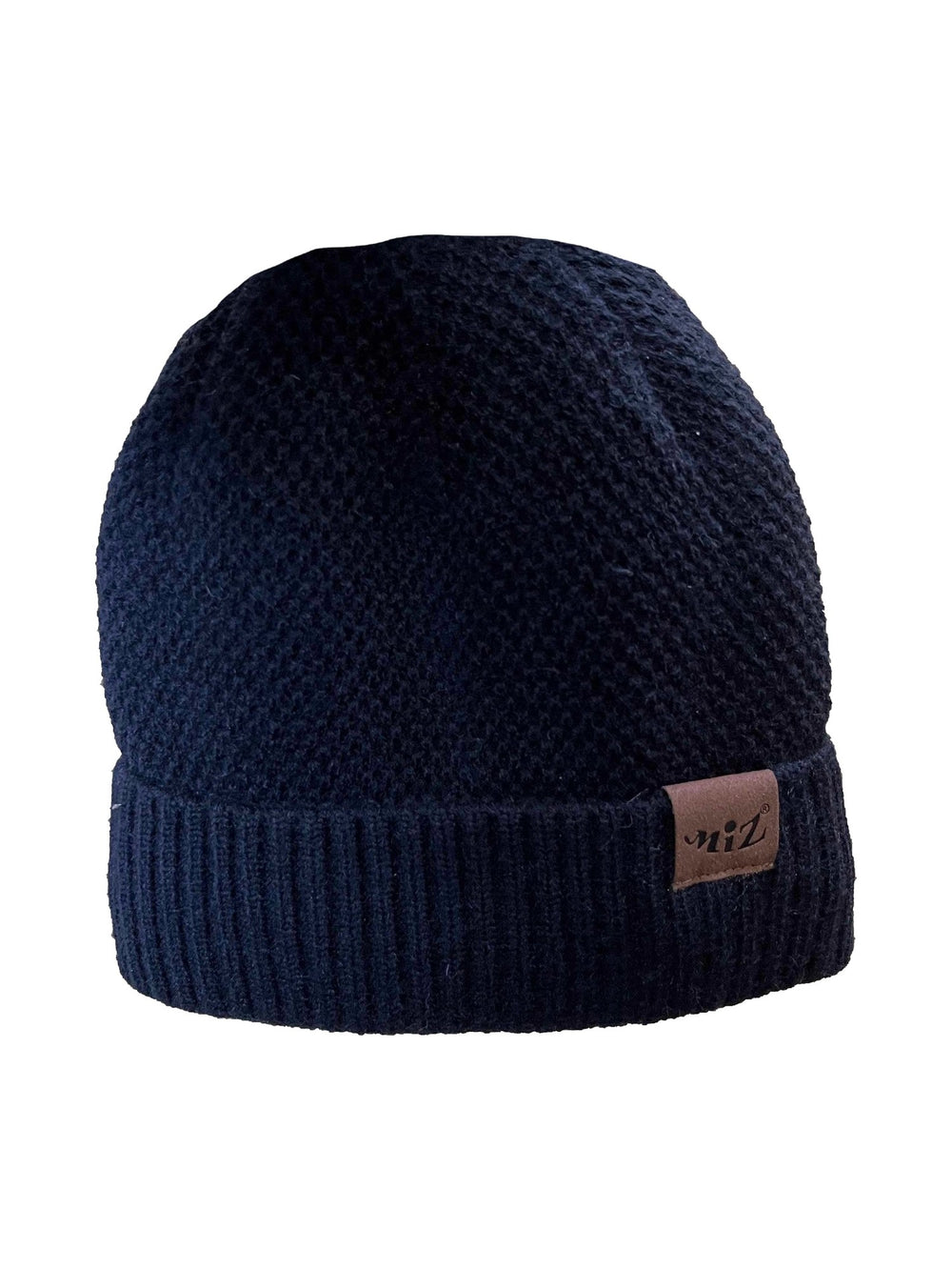 Men's cuffed winter hat with patch in black