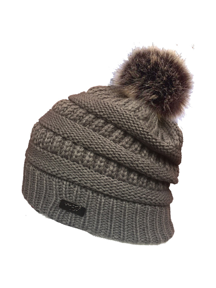 Women's slouchy pompom beanie in brown