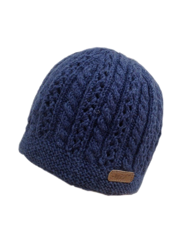 Women's openwork knit beanie in navy