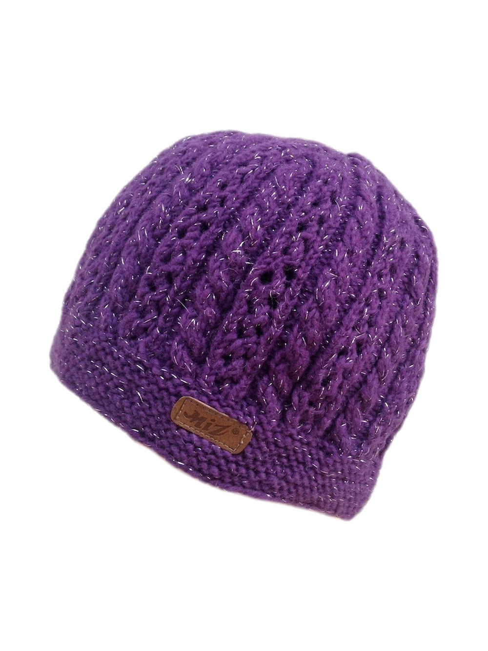 Damen-Strickmütze mit Lochmuster in Violett