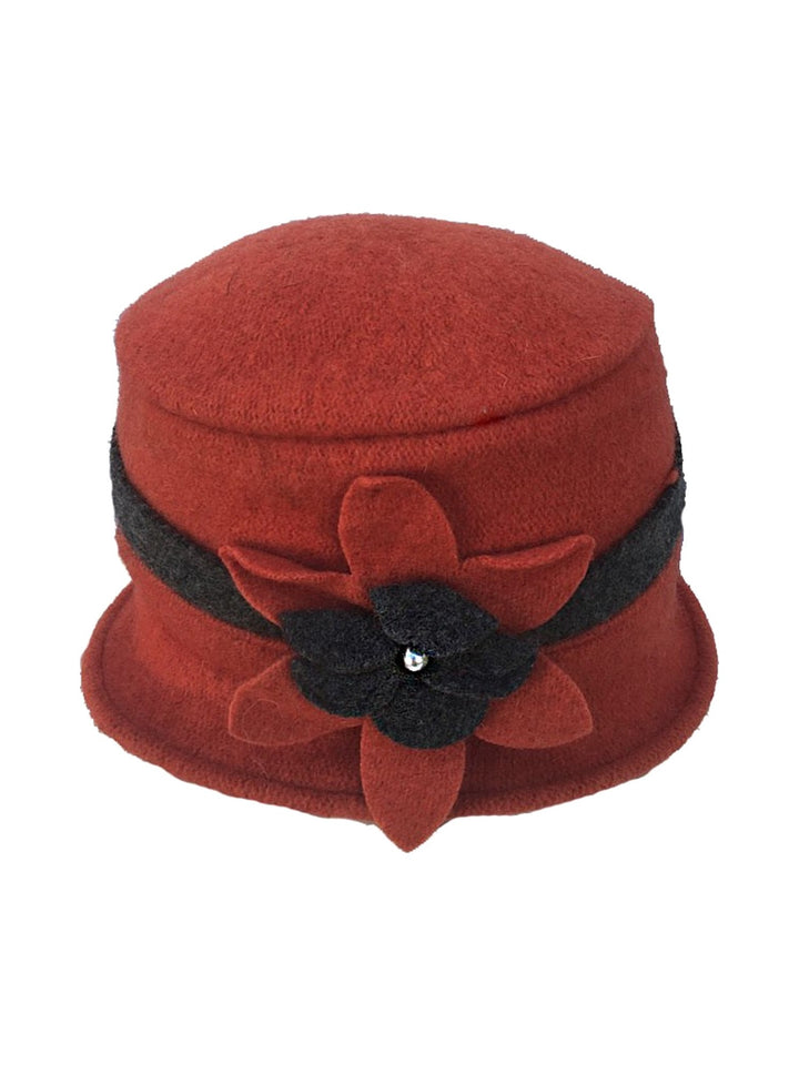 Women's cloche hat with fabric flower in orange